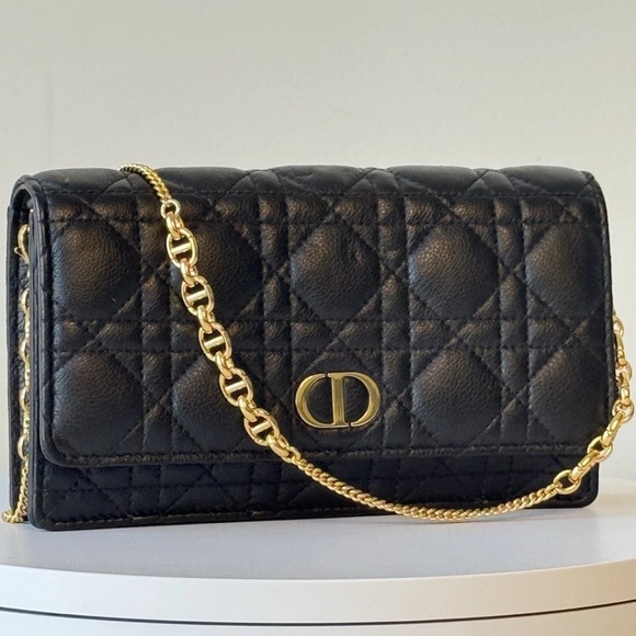 Dior Caro Pouch with Chain Black Supple Cannage Calfskin Bag - Picture 1 of 9